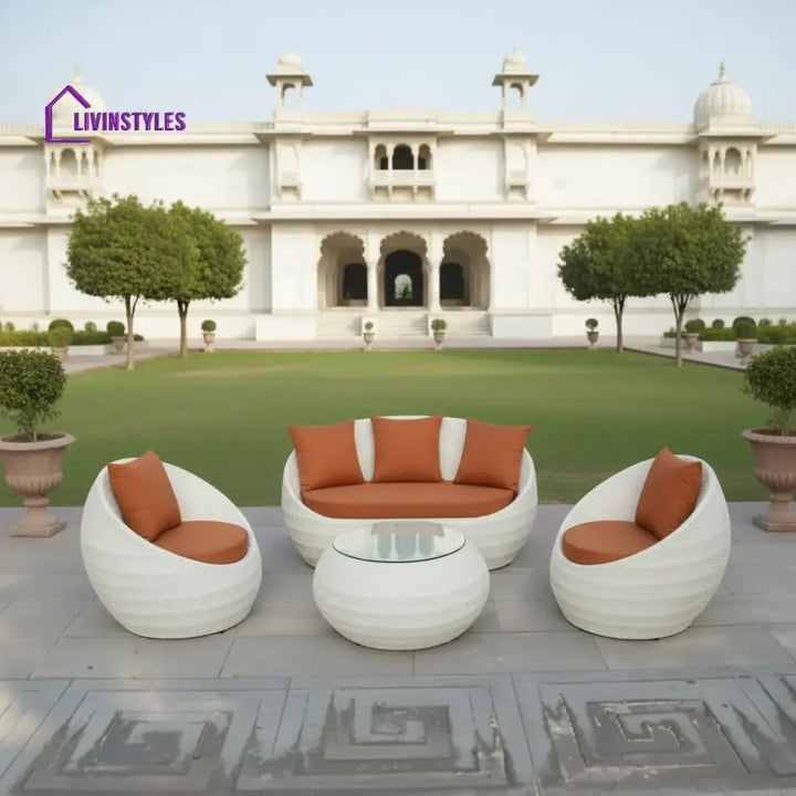 Varun 4 Piece White Wicker Sofa Set Furniture With Cushion