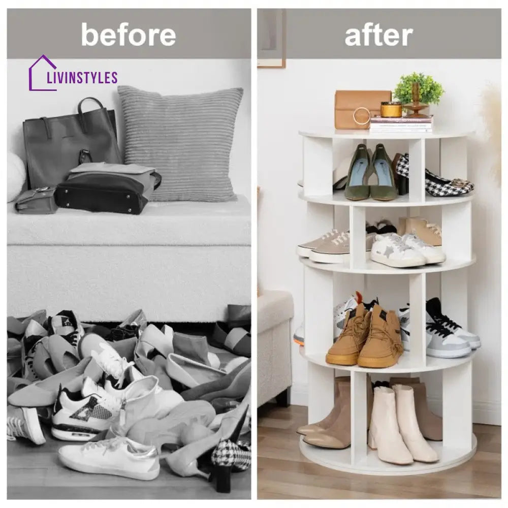 Varvara Engineered Wood Rotating Shoe Rack for Home
