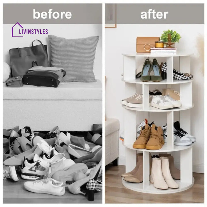 Varvara Engineered Wood Rotating Shoe Rack for Home