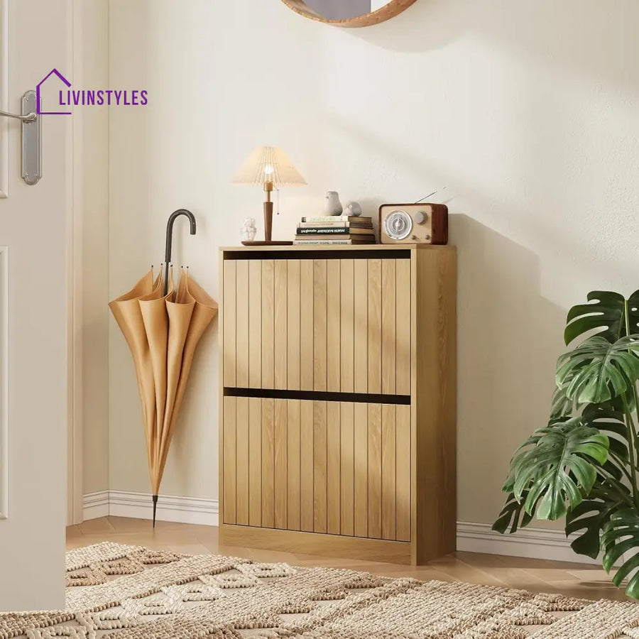 Varya Teak Finish Finish Shoe Rack | Slim Shoe Rack for Home