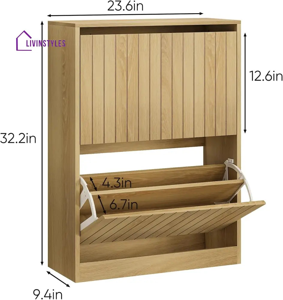 Varya Teak Finish Finish Shoe Rack | Slim Shoe Rack for Home