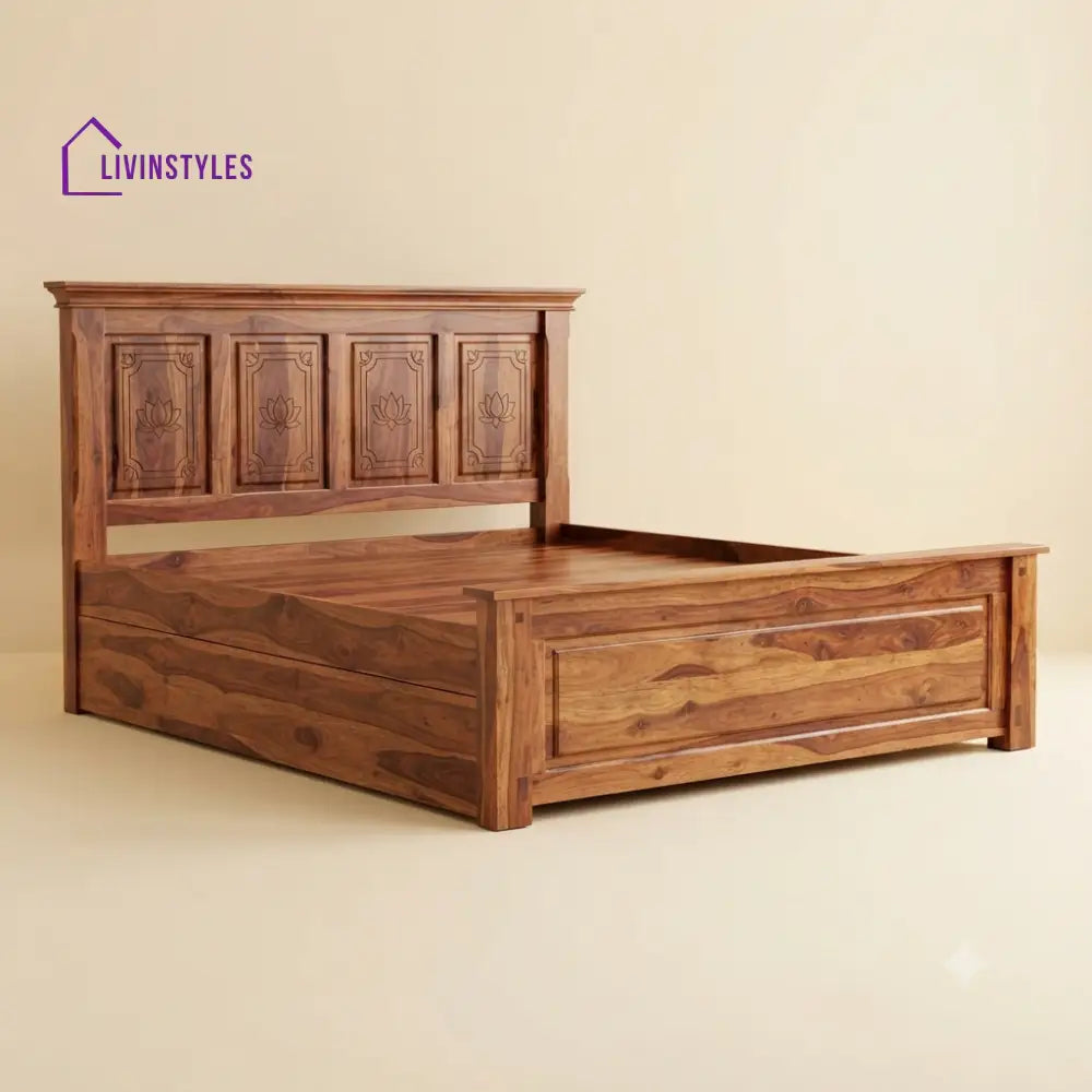 Vasanthi Sheesham Wood Bed With Box Storage | Wooden Bed