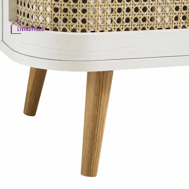 Izzy Curved Rattan 2-Door Small Sideboard White Cabinet & Sideboard