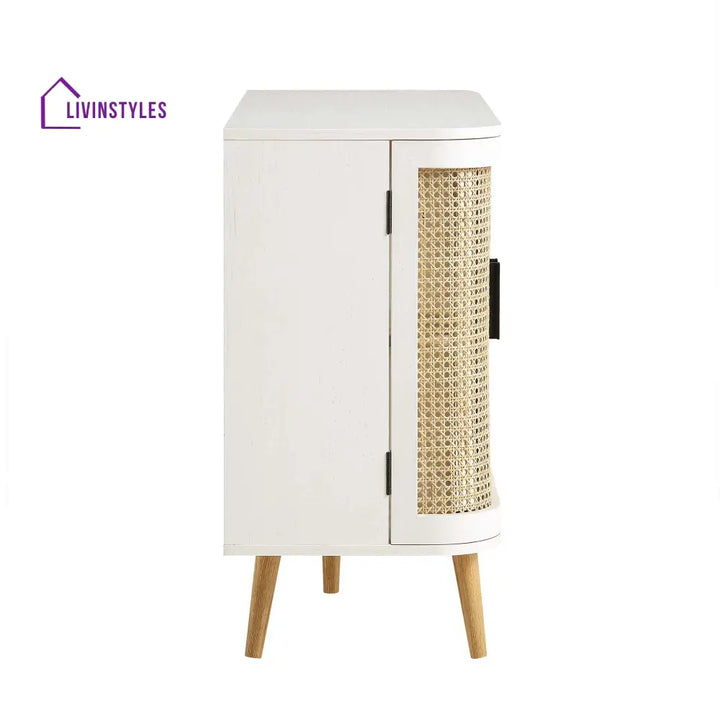 Izzy Curved Rattan 2-Door Small Sideboard White Cabinet & Sideboard