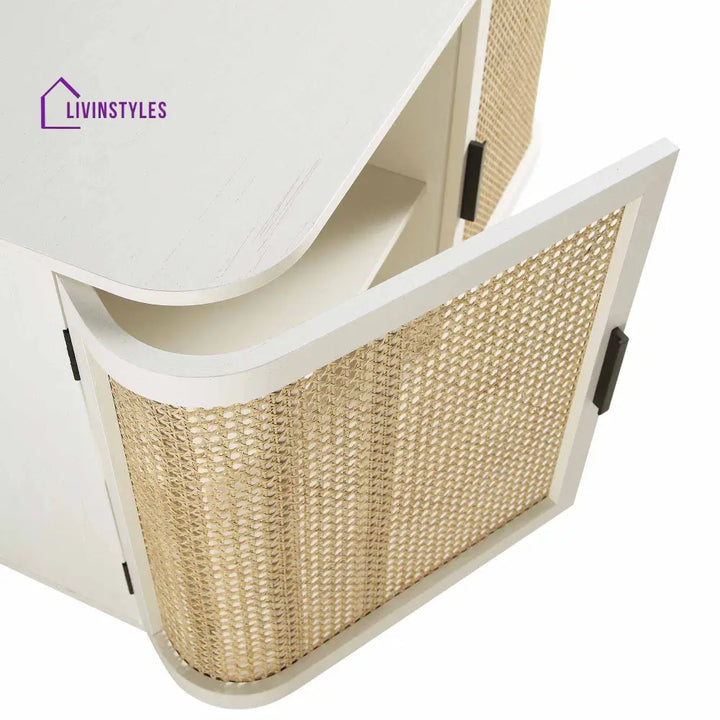 Izzy Curved Rattan 2-Door Small Sideboard White Cabinet & Sideboard