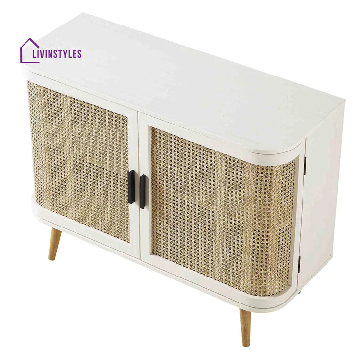 Izzy Curved Rattan 2-Door Small Sideboard White Cabinet & Sideboard