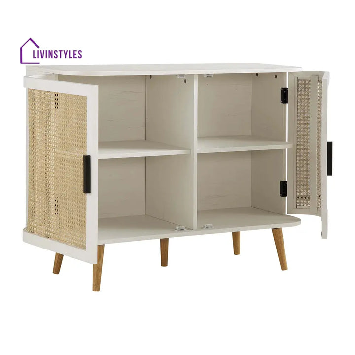 Izzy Curved Rattan 2-Door Small Sideboard White Cabinet & Sideboard