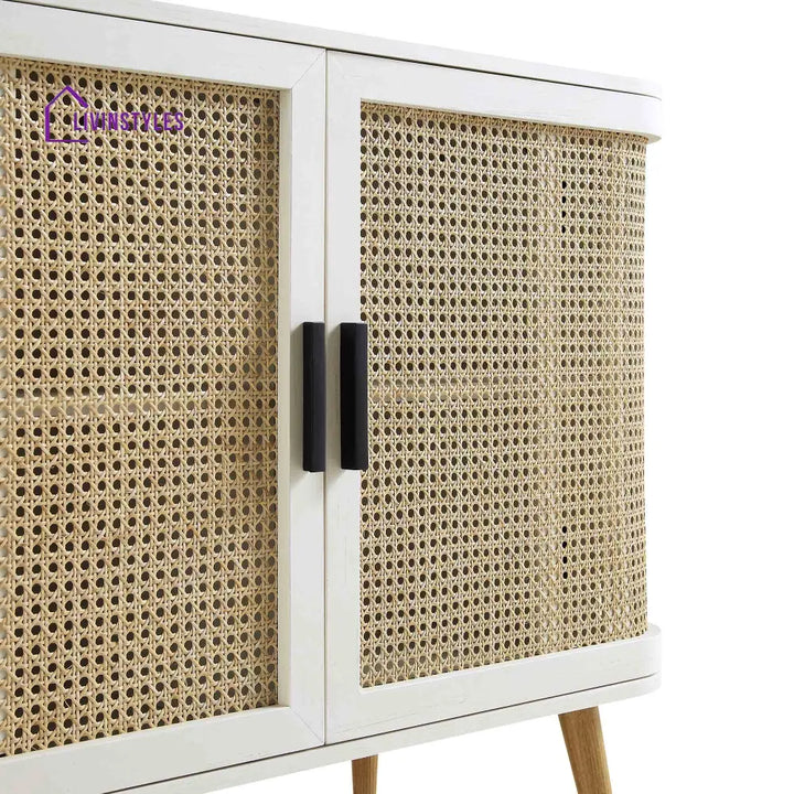 Izzy Curved Rattan 2-Door Small Sideboard White Cabinet & Sideboard