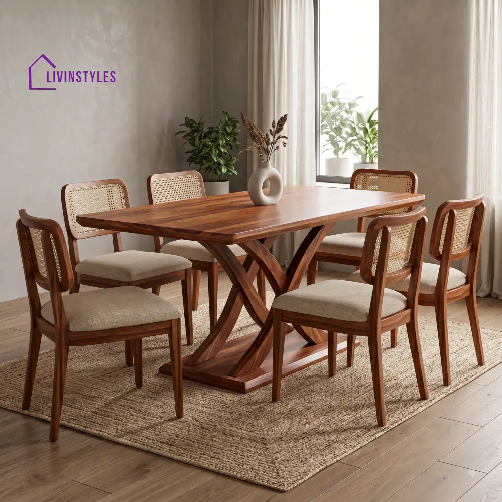 Vasudha Premium Wooden 6 Seater Dining Table Set