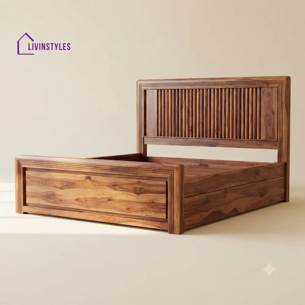 Vasudha Sheesham Wood Bed With Box Storage | Wooden Bed