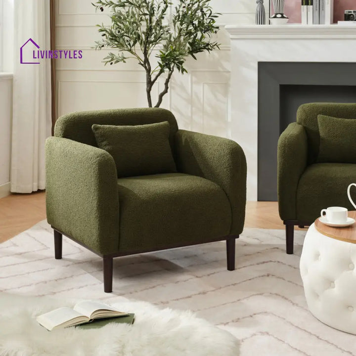 Vasudha Solid Wood and Fabric Arm Chair | Living Room Chair | Lounge Chair