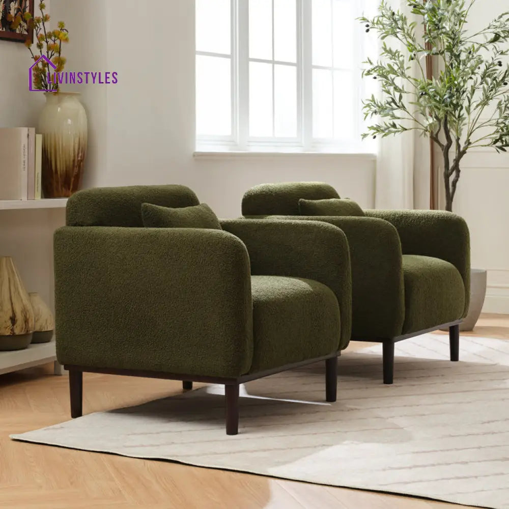 Vasudha Solid Wood and Fabric Arm Chair | Living Room Chair | Lounge Chair