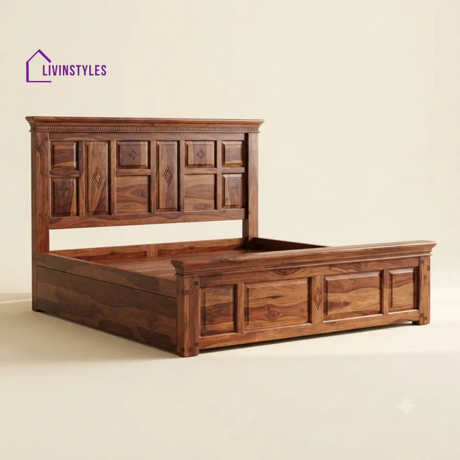 Vathsala Sheesham Wood Bed With Box Storage | Wooden Bed