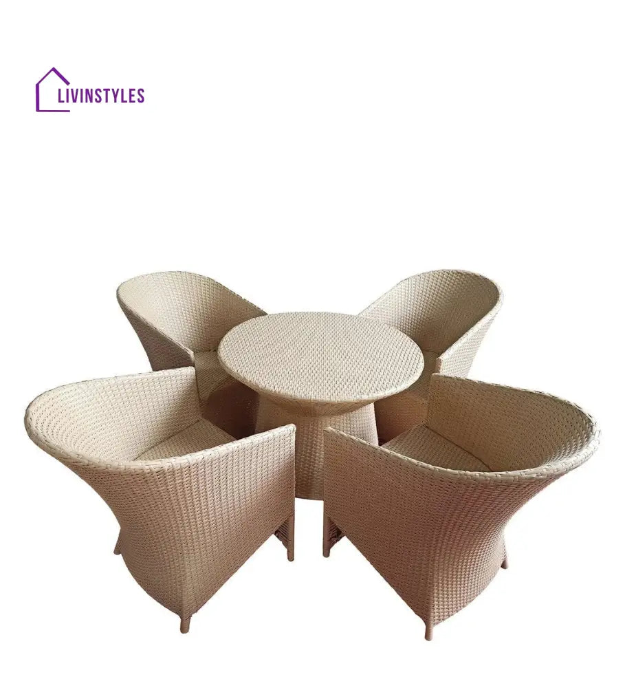 Vava Outdoor Patio Seating Set 4 Chairs and 1 Table Set (Cream) - Coffee Table Sets
