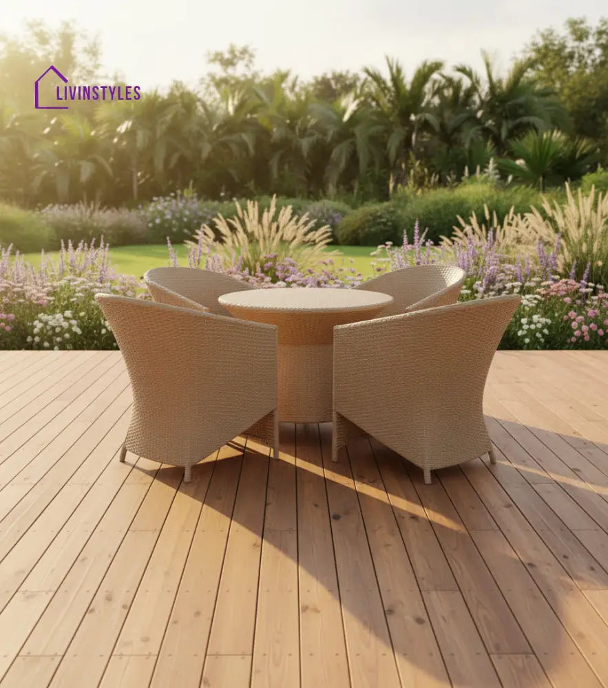 Vava Outdoor Patio Seating Set 4 Chairs and 1 Table Set (Cream) - Coffee Table Sets
