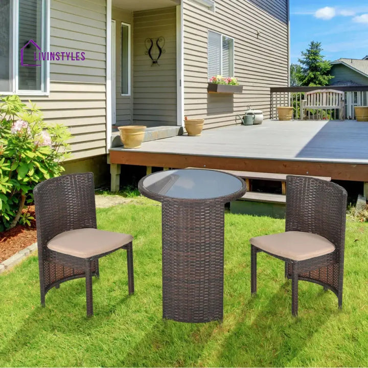 Vavrik Outdoor Patio Seating Set 2 Chairs and 1 Table Set (Brown) - Coffee Table Sets
