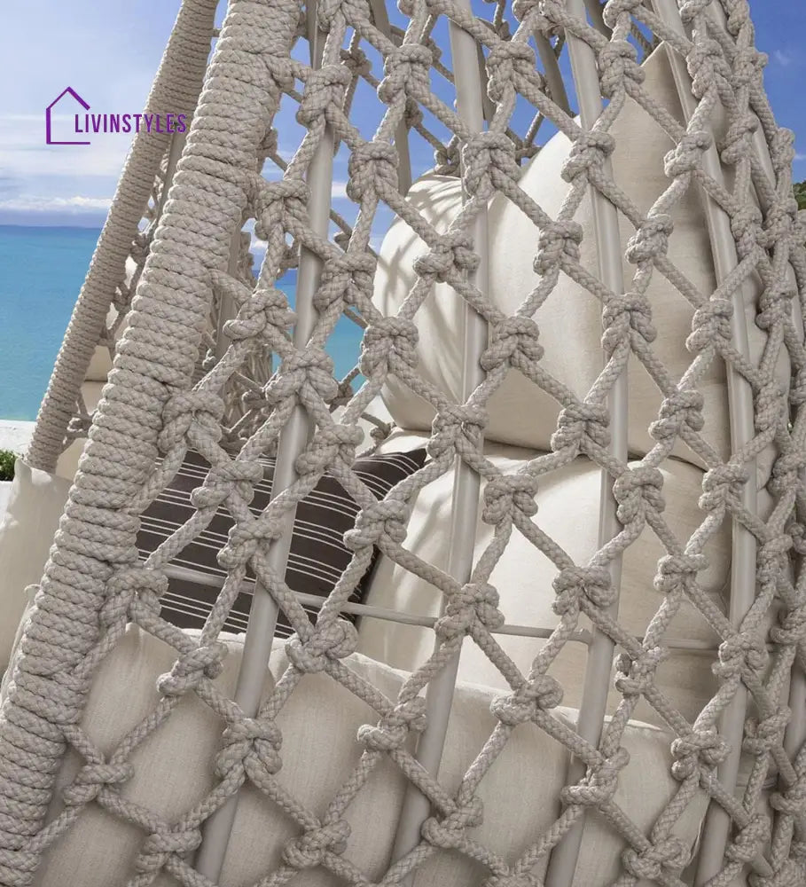 Vea Single Seater Hanging Swing With Stand For Balcony Garden (Natural) Braided & Rope - Swings