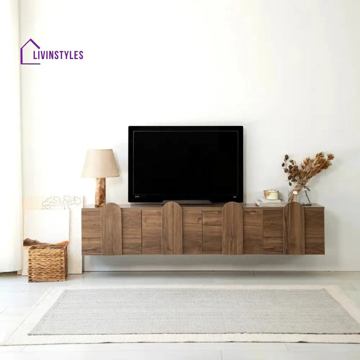 Veda Wall Mounted Wooden Finish Tv Unit Stand for Living Room