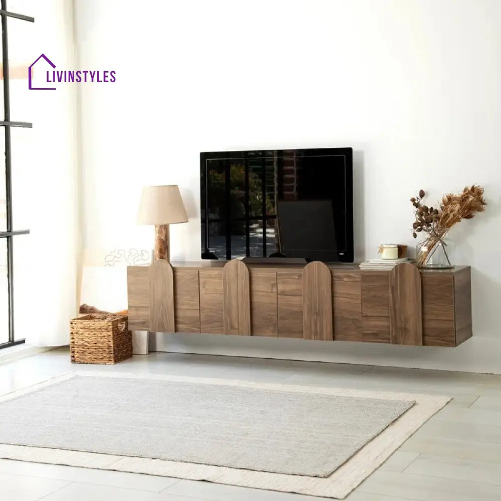 Veda Wall Mounted Wooden Finish Tv Unit Stand for Living Room