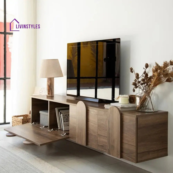 Veda Wall Mounted Wooden Finish Tv Unit Stand for Living Room