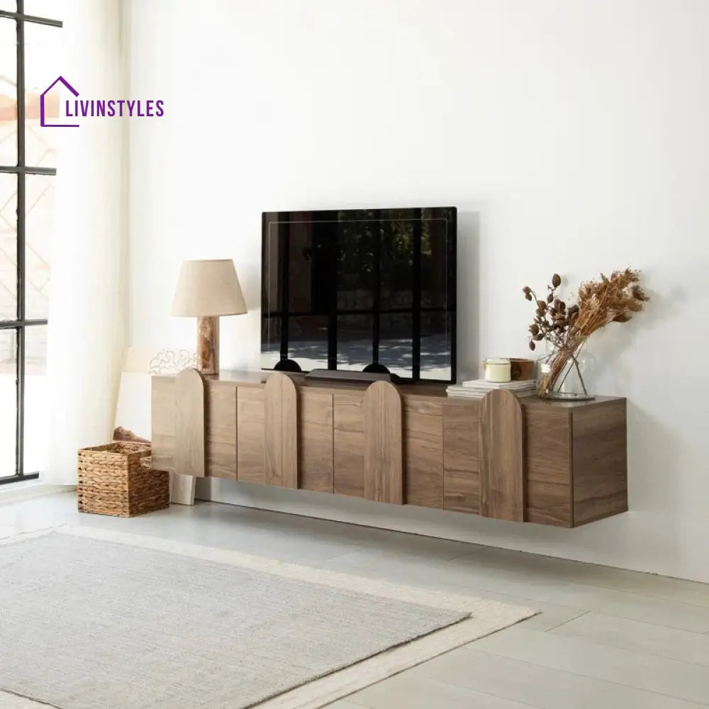 Veda Wall Mounted Wooden Finish Tv Unit Stand for Living Room