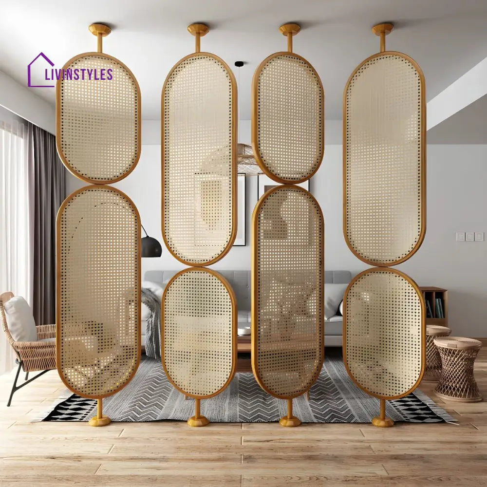 Veda Wooden and Cane Weaving Room Partition for Living Room