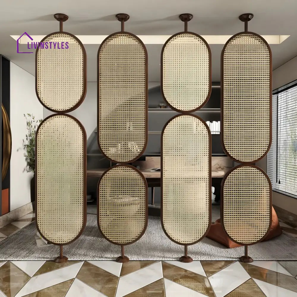 Veda Wooden and Cane Weaving Room Partition for Living Room