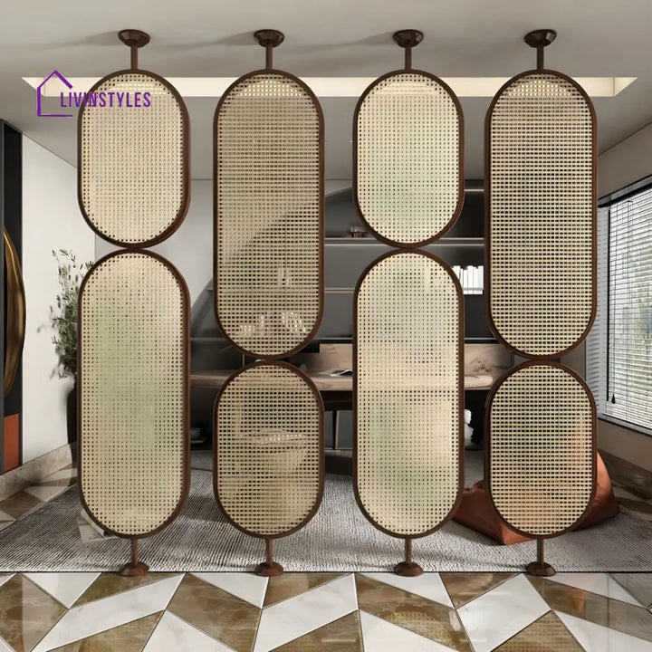 Veda Wooden and Cane Weaving Room Partition for Living Room