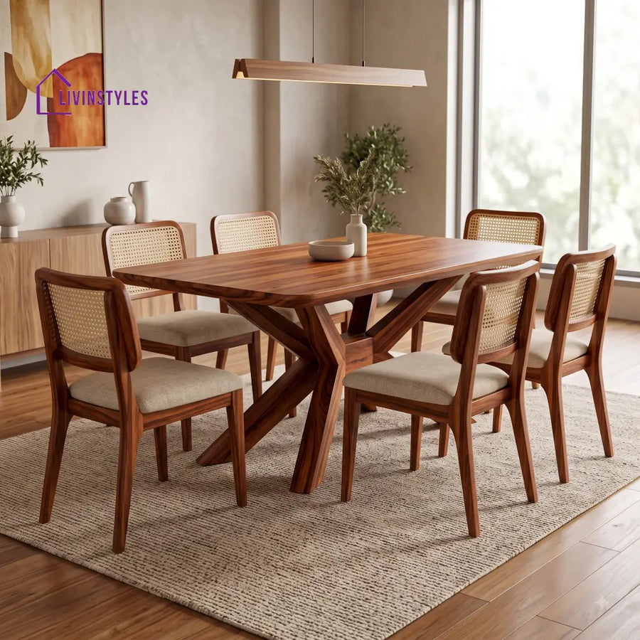 Vedika Premium Wooden 6 Seater Dining Table Set