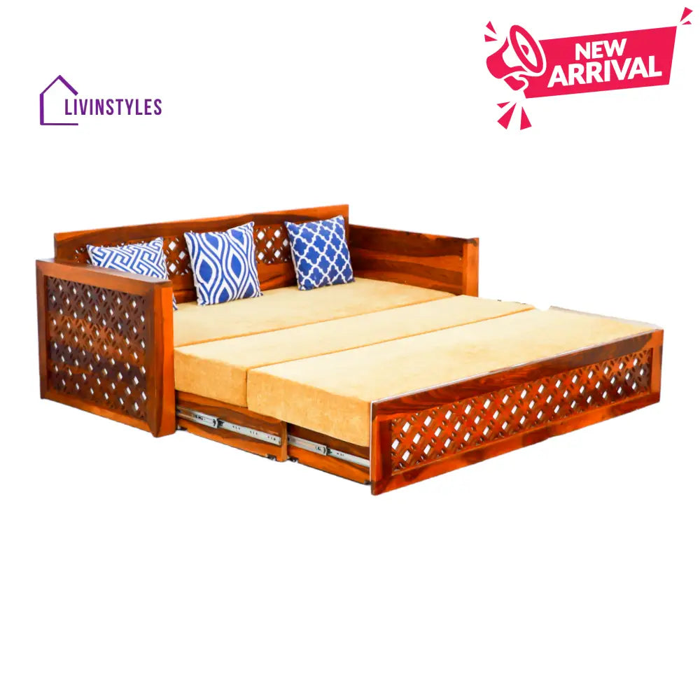 Tranquilix Sofa Cum Bed Sheesham Wood Queen Size Outer Sofa Dimensions (Inches) 62 L x 30 W x 30.5 H Outer Bed