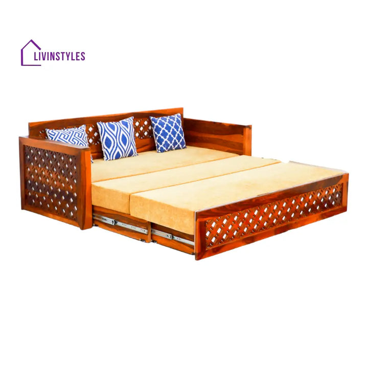 Tranquilix Sofa Cum Bed Sheesham Wood Queen Size Outer Sofa Dimensions (Inches) 62 L x 30 W x 30.5 H Outer Bed