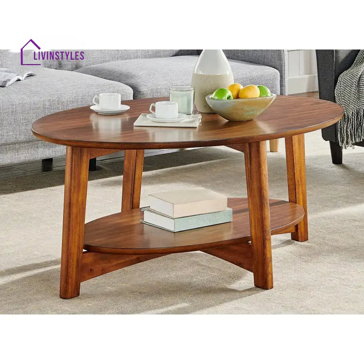Veer Oval Sheesham Wood Coffee Table for Living Room (H 16 X W 30 X L 20 Inch) Coffee Table