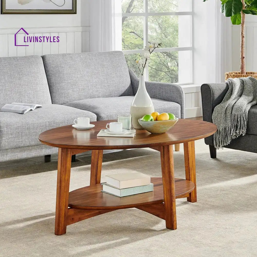 Veer Oval Sheesham Wood Coffee Table for Living Room (H 16 X W 30 X L 20 Inch) Coffee Table