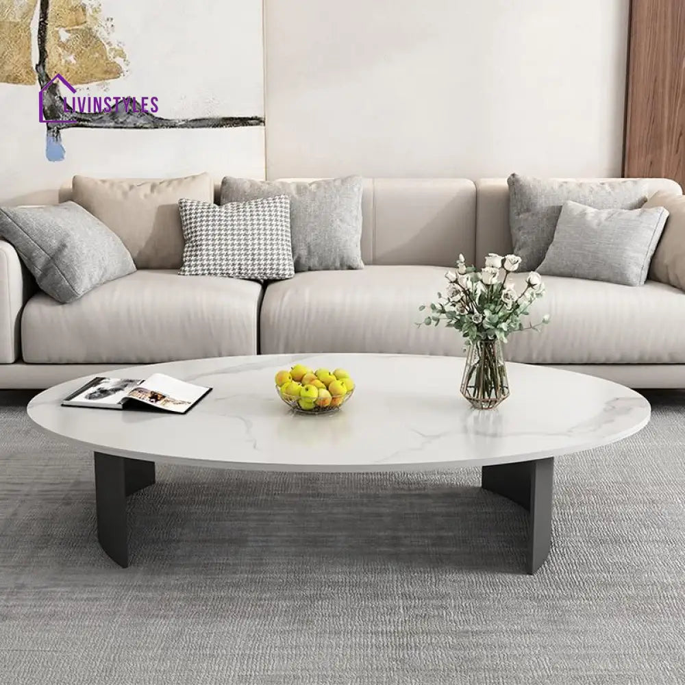 Velora Stainless Steel Coffee Table for Living Room | Oval Shape | Composite Ceramic Marble