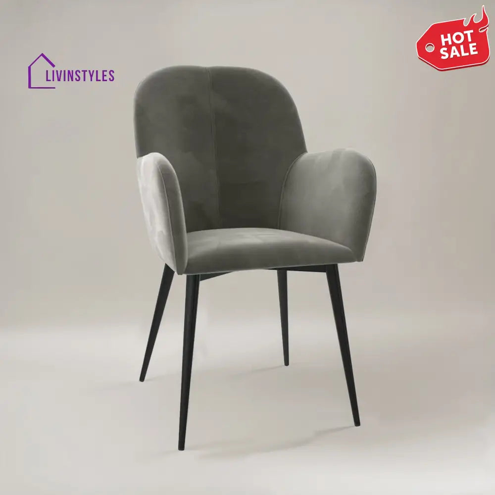 Velvet Dining Chair With Metallic Legs Grey Furniture