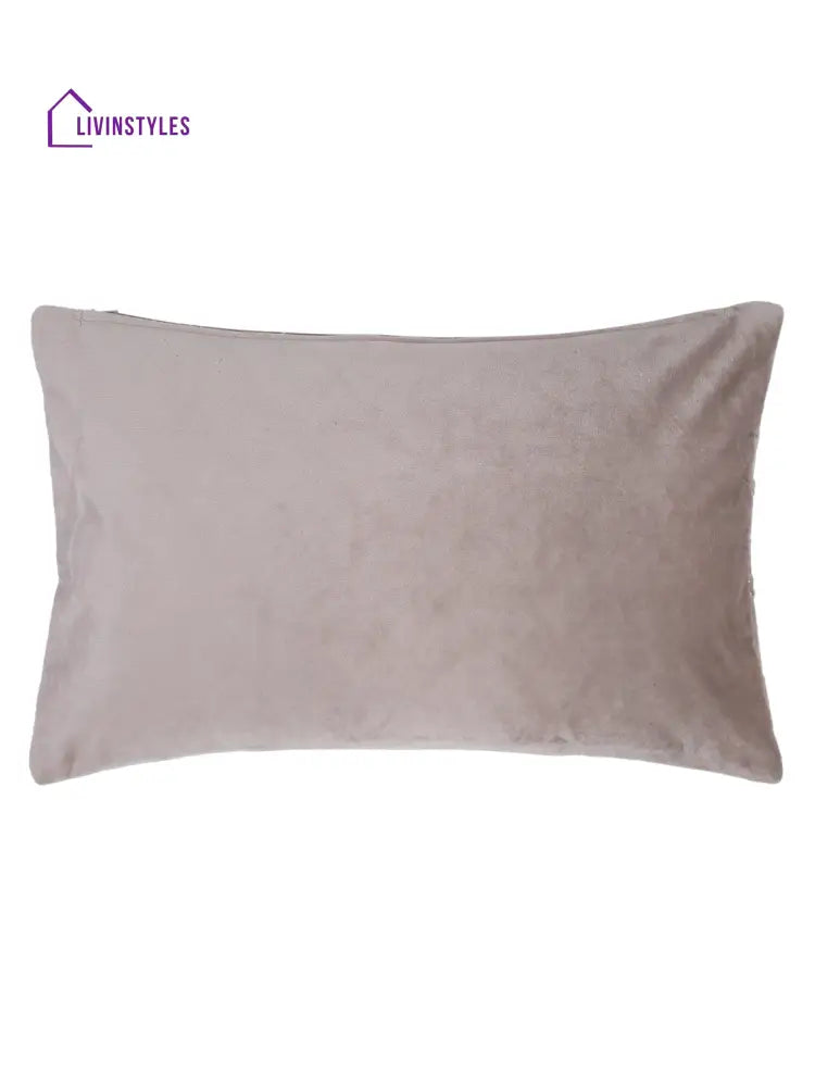Velvet Grey Color Set Of 2 Quilted Cushion Cover (12X20 Inch)