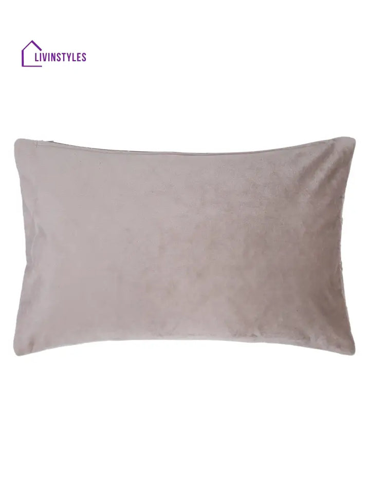 Velvet Grey Color Set Of 2 Quilted Cushion Cover (12X20 Inch)