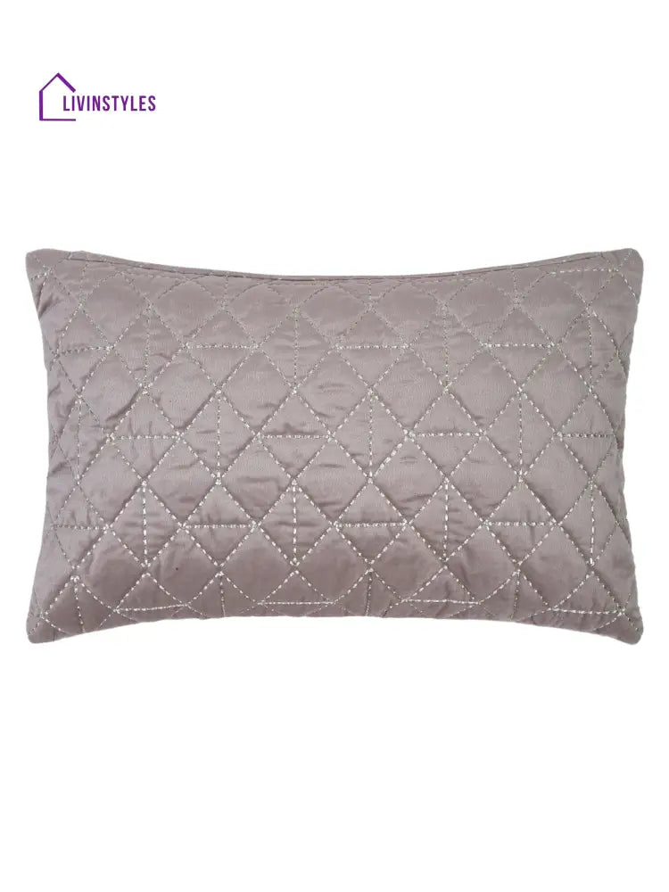 Velvet Grey Color Set Of 2 Quilted Cushion Cover (12X20 Inch)