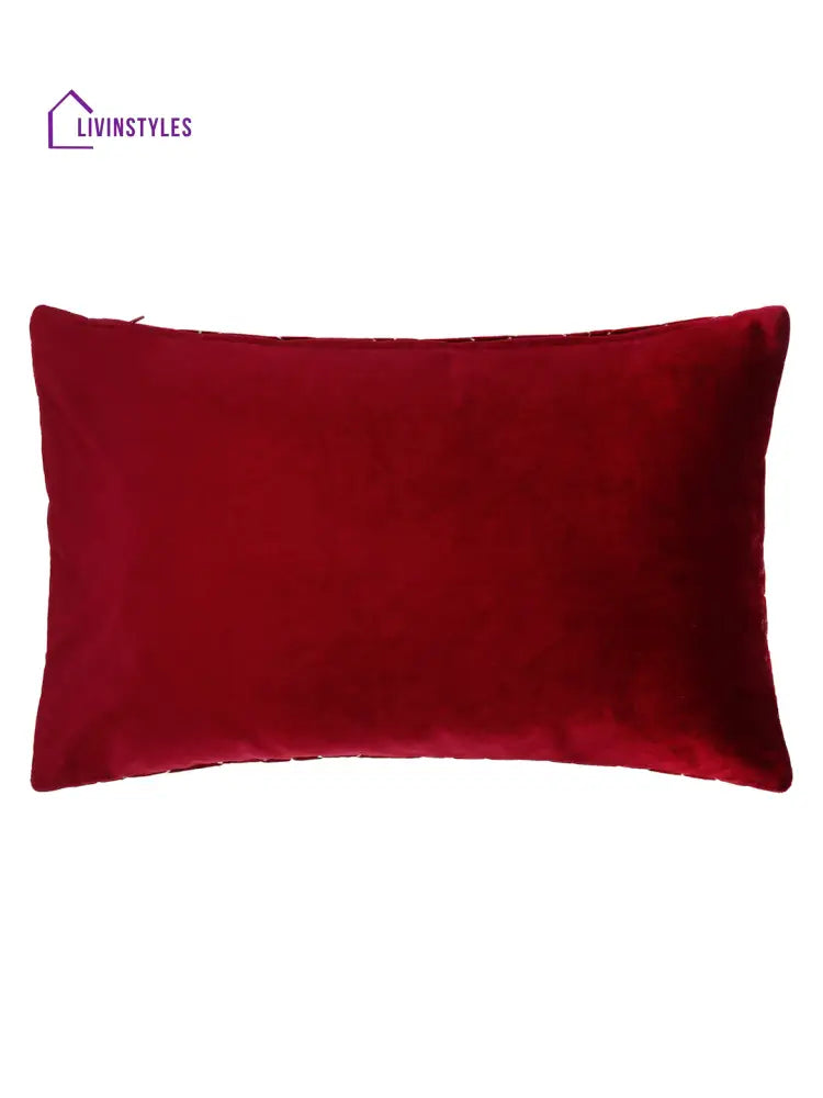 Velvet Maroon Color Set Of 2 Quilted Cushion Cover (12X20 Inch)
