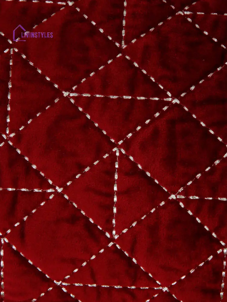 Velvet Maroon Color Set Of 2 Quilted Cushion Cover (12X20 Inch)