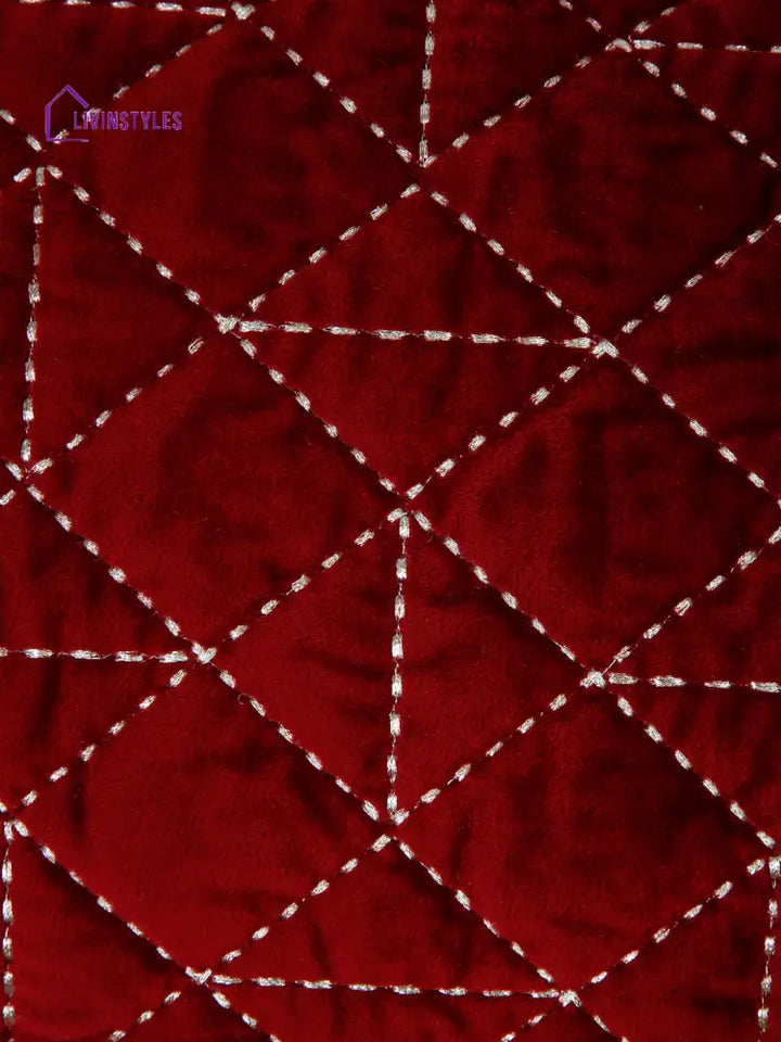 Velvet Maroon Color Set Of 2 Quilted Cushion Cover (12X20 Inch)
