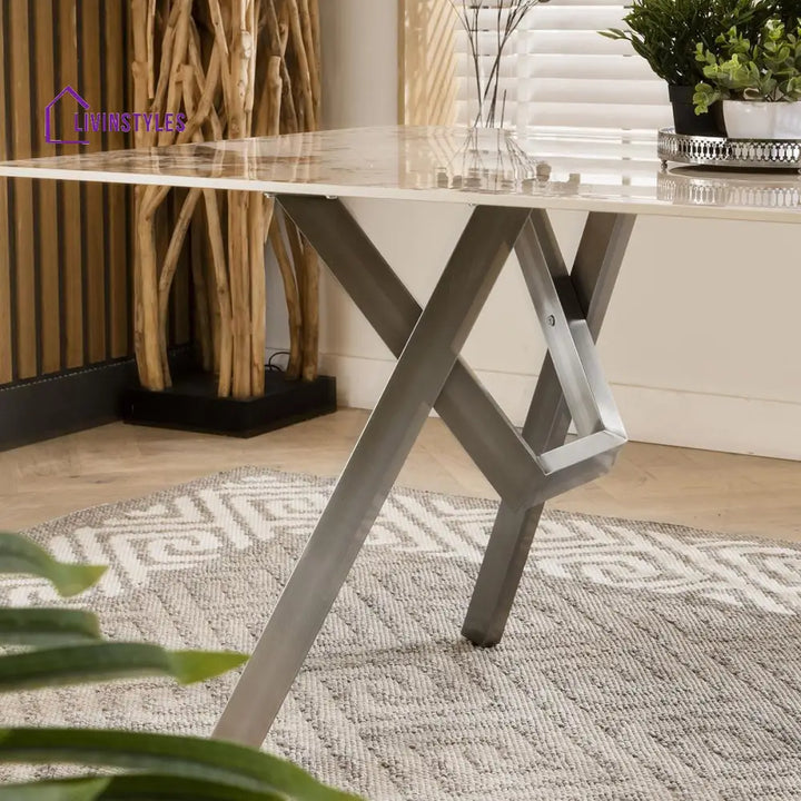 Venera 6 Seater Ceramic Marble Dining Set Black & White