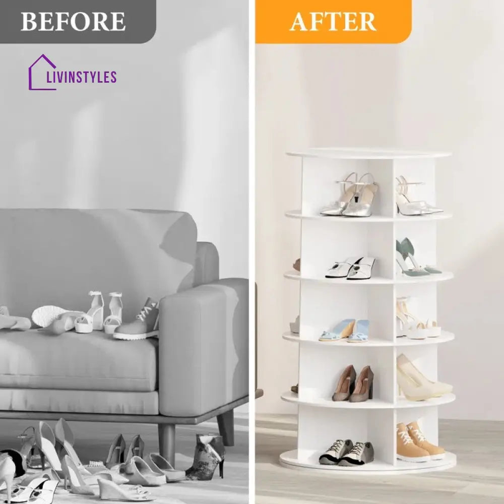 Venera Engineered Wood Rotating Shoe Rack for Home