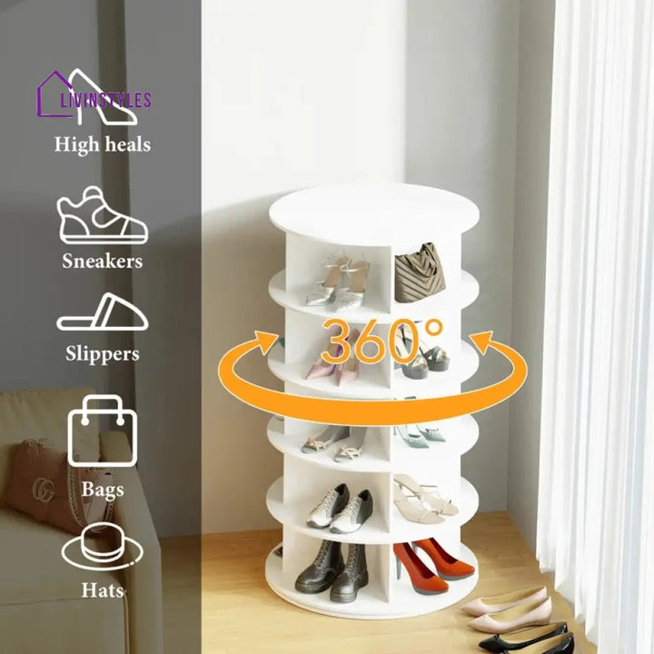 Venera Engineered Wood Rotating Shoe Rack for Home
