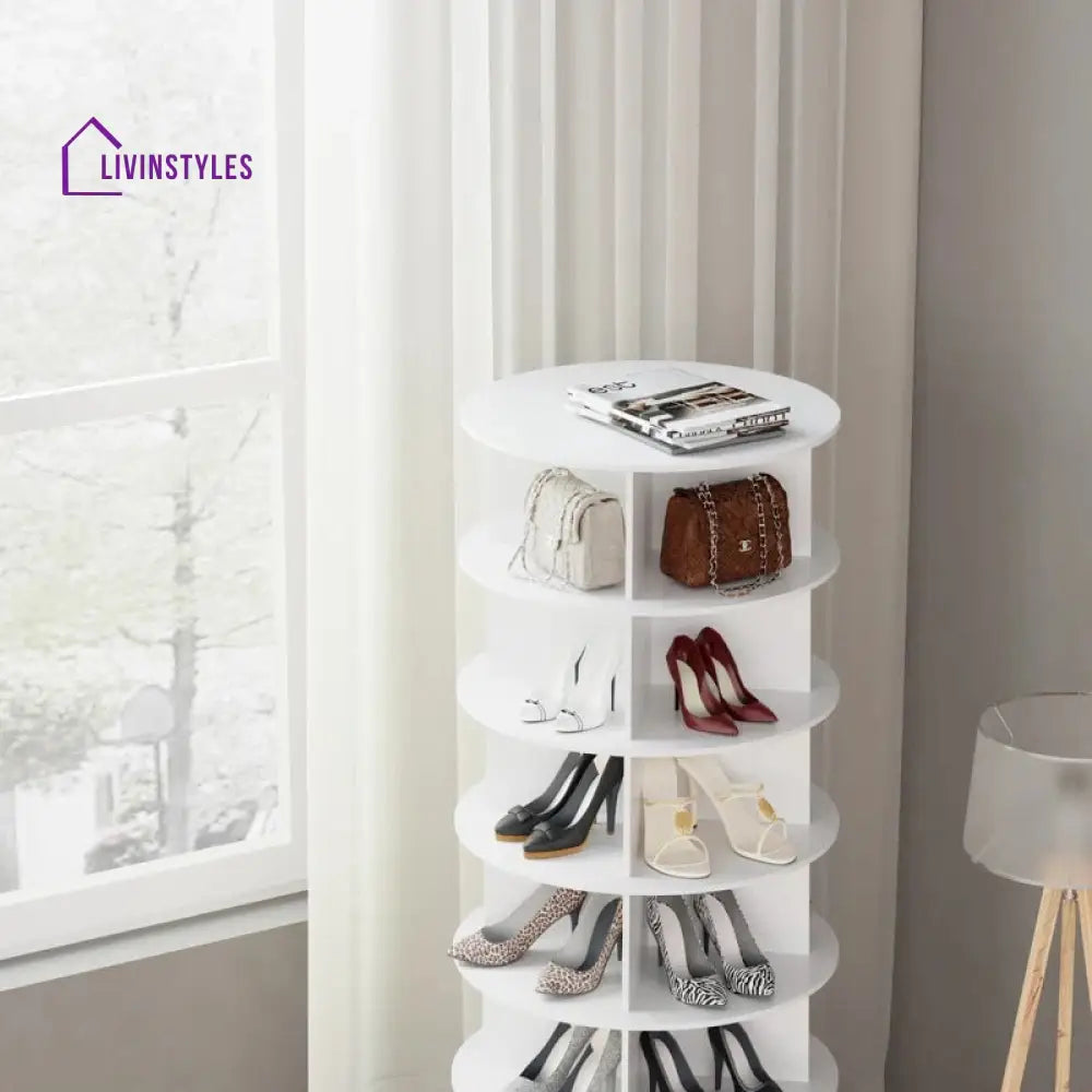 Venera Engineered Wood Rotating Shoe Rack for Home