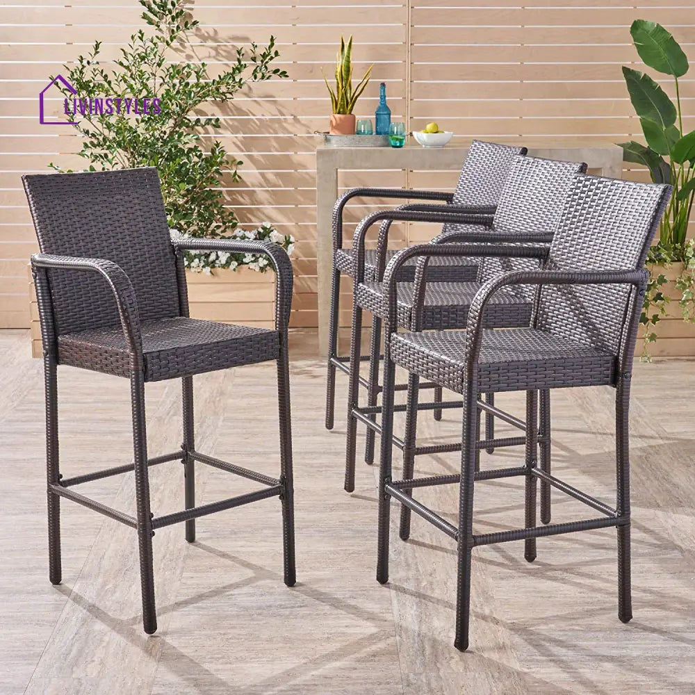 Venezia Outdoor Patio Bar Chair 4 Chairs For Balcony (Brown) - Bar Sets
