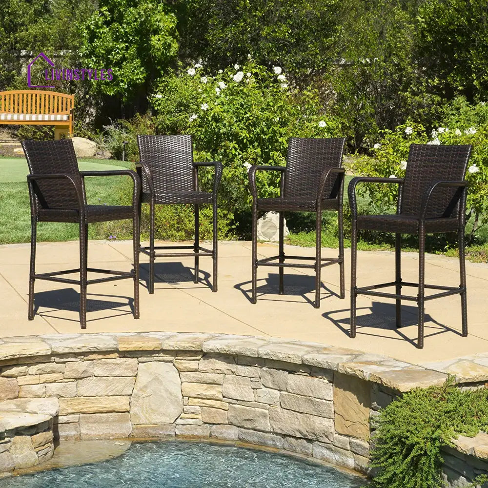 Venezia Outdoor Patio Bar Chair 4 Chairs For Balcony (Brown) - Bar Sets
