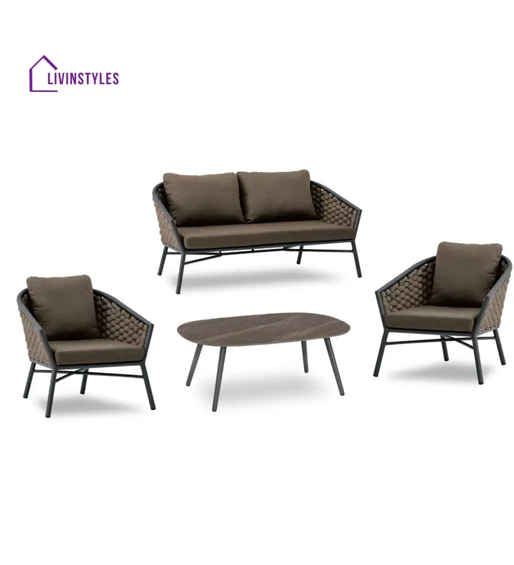 Venezia Outdoor Sofa Set 2 Seater 2 Single seater and 1 Center Table Braided & Rope - Brown - Sofa Sets