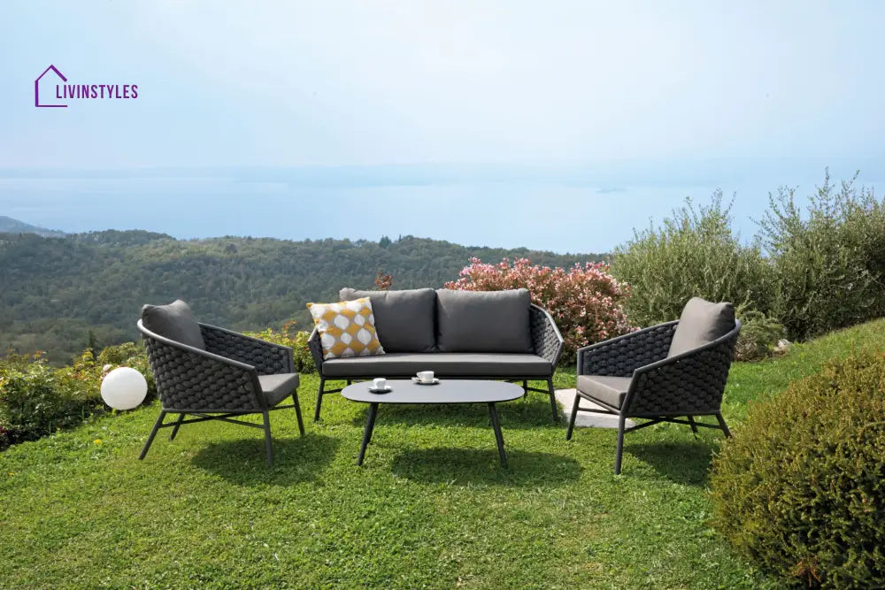 Venezia Outdoor Sofa Set 2 Seater 2 Single seater and 1 Center Table Braided & Rope - Dark Grey - Sofa Sets