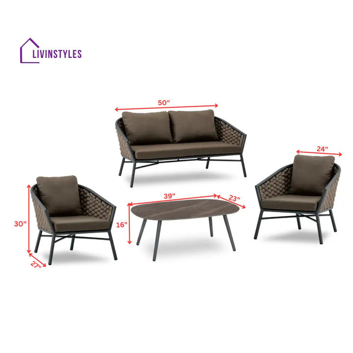 Venezia Outdoor Sofa Set 2 Seater 2 Single seater and 1 Center Table Braided & Rope - Sofa Sets